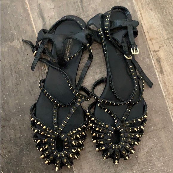 black sandals with gold studs